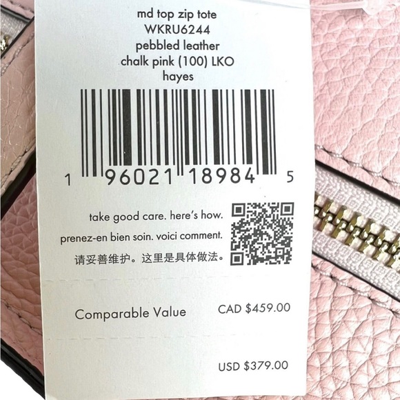 Kate Spade Tote ♠️ Hayes Medium Pebbled Leather with Zipper Top in Pink Chalk - Picture 6 of 7